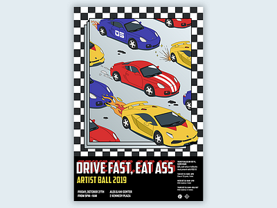 DRIVE FAST, EAT ASS car checker design drive illustration nascar poster typography vector
