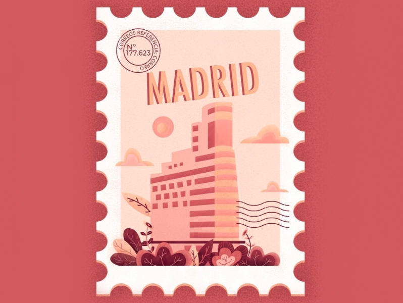 Madrid city home illustration nature pink postcard procreate texture