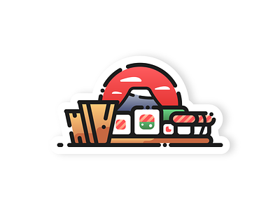 Sake & Sushi branding flat fuji graphicdesign illustration illustrator japan material minimal restaurant sake sticker sushi vector weeklywarmup