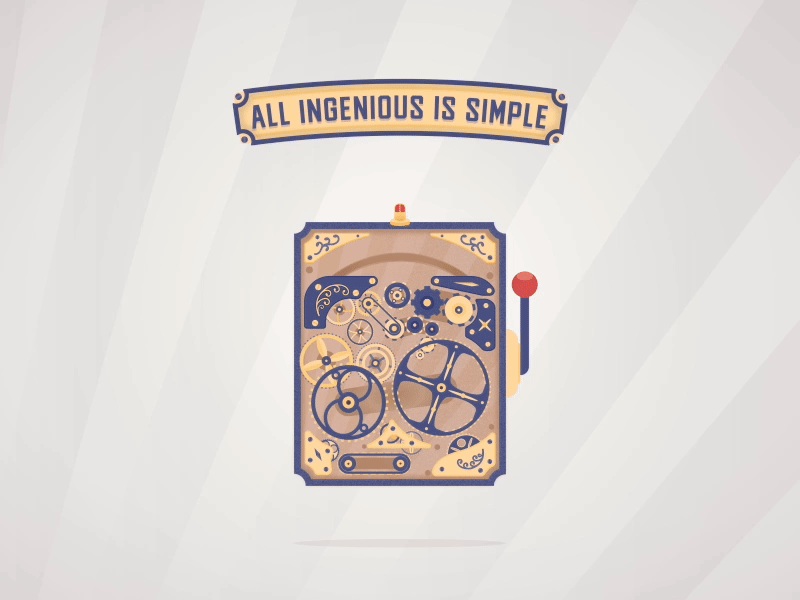 "All ingenious is simple..." animation flat gears illustration mechanism minimal proverb