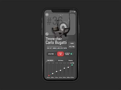 Vintage Furniture Auction Concept App app auction concept dark design ios iphone x material ui ux