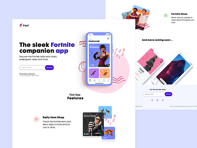 Foyl Landing Page v2 app colors coming soon figma fortnite game ios iphone kids landing landing page mobile playful stream twitch ui ux videogame web website