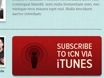 Jeez, do you think this button is big and red enough? blue museo slab podcast proxima nova red subscribe
