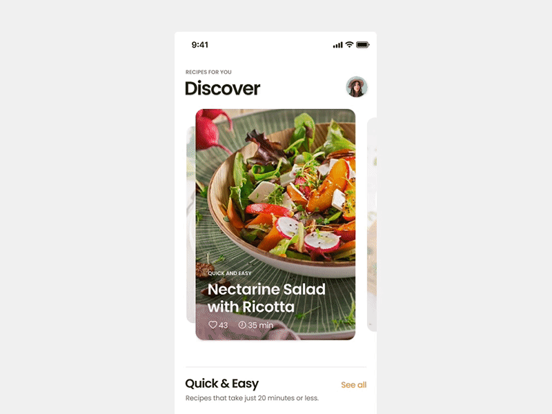 Discover - Motion study app cards design food ios iphone mobile motion recipes screen ui ux