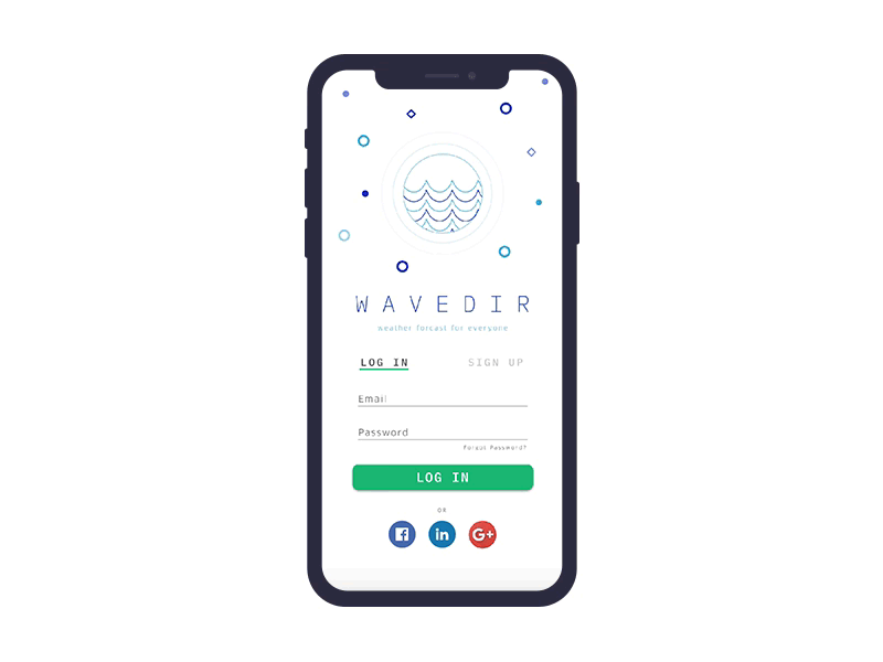 Wavedir Sign Up create and account daily ui log in login mobile mobile app onboarding secondary navigation sign in sign up visual design weather app