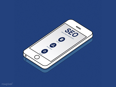 Phone mockup with SEO blue icons illustration marketing mockup outline phone seo vector