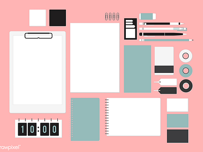 Cutie stationary set - Pink mockup paper pen startup stationary study template vector working