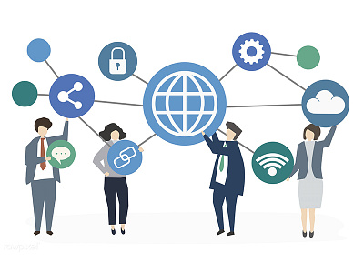 Work as a team ! blue business cloud connection icons office people team teamwork vector