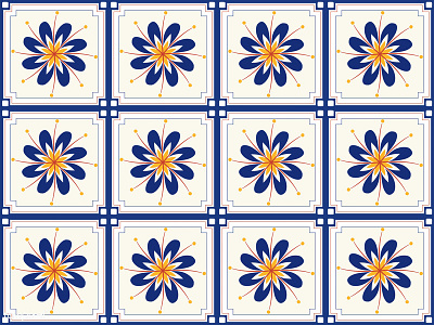 Classic Vintage Pattern : Flowers blue flower free illustration pattern seamless symmetry tile vector vintage yellow