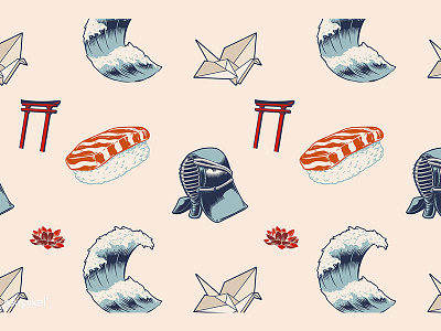 Japanese Vintage Pattern drawing illustration japan japanese pattern samurai seamless sushi vector wave