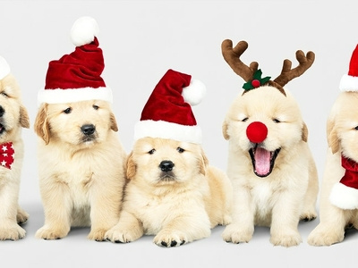 We are ready to celebrate! animal celebrate christmas cute dog download psdfree psd templates gifts happy puppy reindeer santa