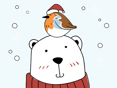 Celebrate New Year With Your Best Friend bear bird blue doodle drawing free graphic illustration polarbear snow vector