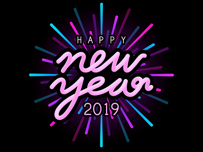 Happy New Year 2019 !! badge black drawing free graphic happy illustration neon new year new year 2019 night purple vector
