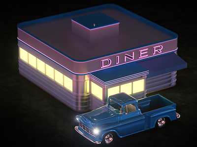 Late Night Menu 3d cg chevy cinema4d illustration maxon neon octane render redshift