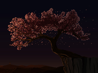 Sakura Tree 2d blossom brush illustration leaves pixel sakura tree wind