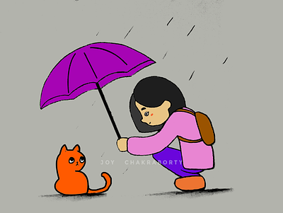 Sad Girl cartoon cat charecter design graphic design happiness illustration rain sad girl sadness umbrella