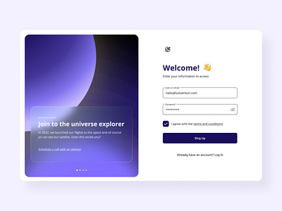 Sign Up clean design flat glass glassmorphism illustration interface login minimal moon product design rocket sign up space spacex ui user interface ux