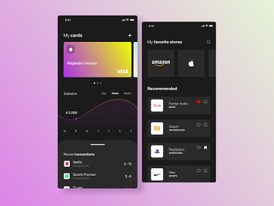 Wallet App concept clean creditcard dailyui dark app dark ui design flat interface minimal ui ux wallet app