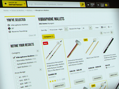 Product Search black compare ecommerce filter grid products results search shop sort yellow