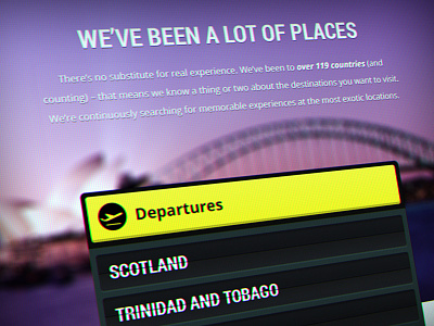 TTE – Experience Page departures destinations experience flight board locations travel web web design web site