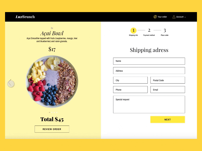 Brunch delivery checkout brunch checkout flinto food interaction order payment ui ux