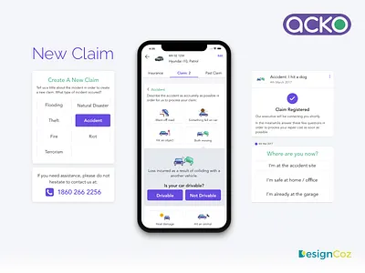 Acko General Insurance Mobile App acko agency bike insurance car insurance claim design designcoz designstudio health insurance insurance app insurance company logo startup typography ui uidesign ux uxdesign website