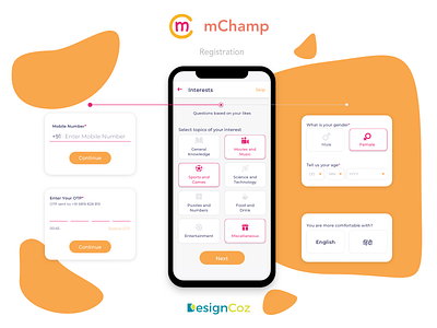 Designing the registration flow for mChamp's mobile trivia games agency design designcoz designstudio games games logo illustration logo mchamp mobile games mobile ui startup trivia games ui uidesign ux uxdesign website