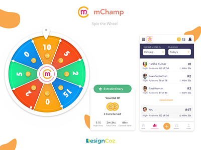 Spin For Coins: Tap On Spin & Win! agency designcoz designstudio illustration mchamp mobile games mobile ui design q and a questions quiz startup trivia games ui uidesign ux uxdesign website