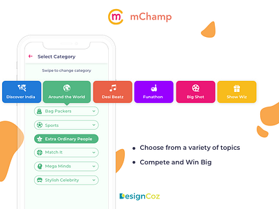 Designing the game experience for mChamp's mobile trivia games agency design designcoz designstudio games mchamp mobile games mobile quiz game mobile ui quiz startup startups trivia games ui uidesign ux uxdesign website