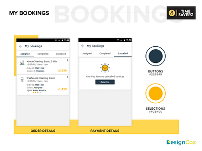 The UX Design Process for Timesaverz App agency booking buttons colors design designcoz designstudio mobile app mobile ui order startup timesaverz ui uidesign ux uxdesign vector website
