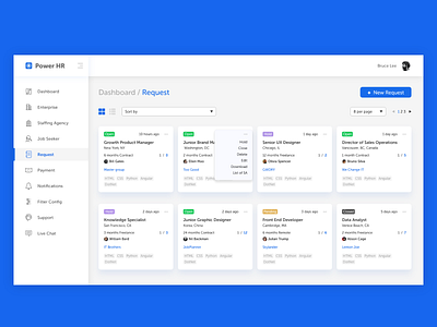 Power HR app blue desktop flat icons modern panel request saas software tiles ui user interface ux