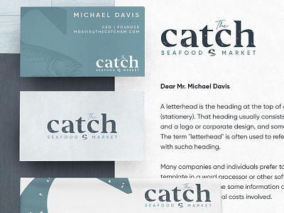 The Catch Branding Materials branding branding materials business cards fish logo letter head logo logotype the catch