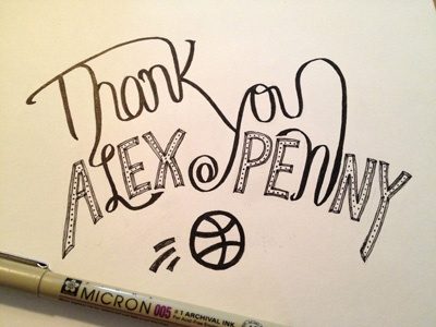 Thank you @alexpenny! drawing dribbble thank you lettering letters pen and ink typography