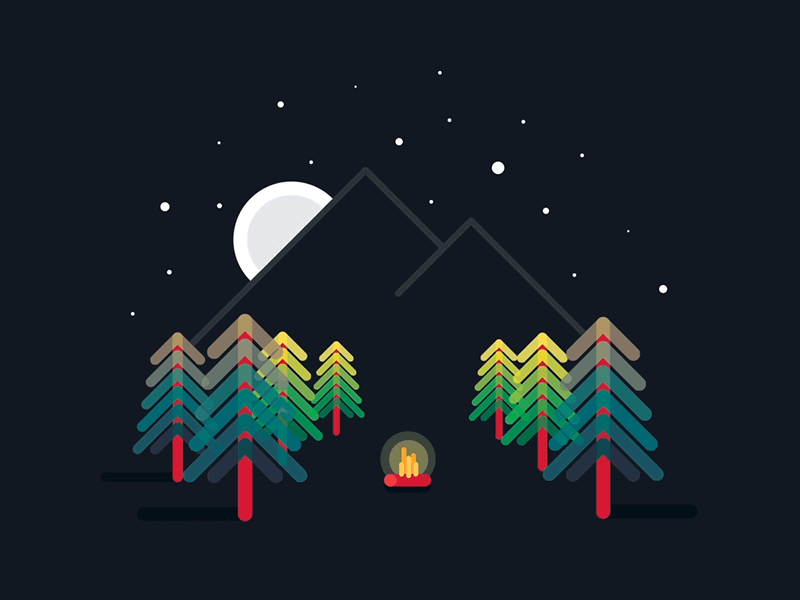 Campfire after effects campfire flat design forest illustrator moon night photoshop stars trees