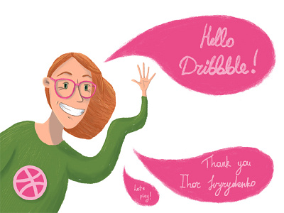 Hello Dribbble 2d debut dribble firstshot girl illustration