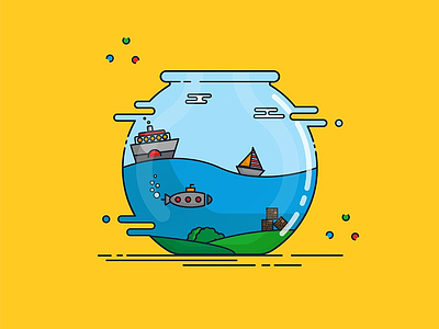 Ocean Bowl art boat bowl design digital fishbowl illustration illustrator ocean water