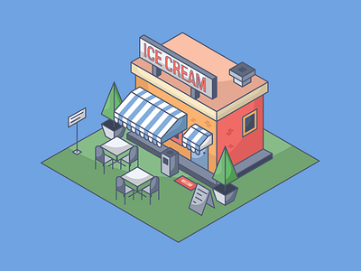 Icecream shop adobe art design digital flat icecream illustration illustrator isometric shop