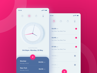 Alarm Clock Application alarm app app design design interface ios iphone layout light mobile ui uiux