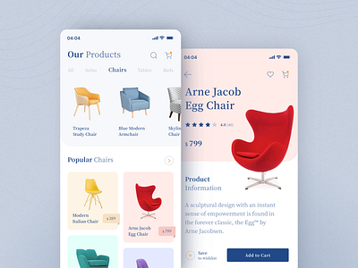 Furniture Shopping Application app app design application ecomerce furniture interface ios iphone layout light mobile ui uiux