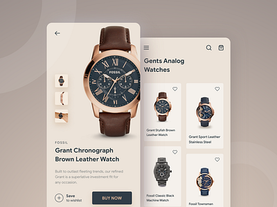 Watch Shopping app app design application application ui fossil gold interface ios iphone layout luxury uiux watch