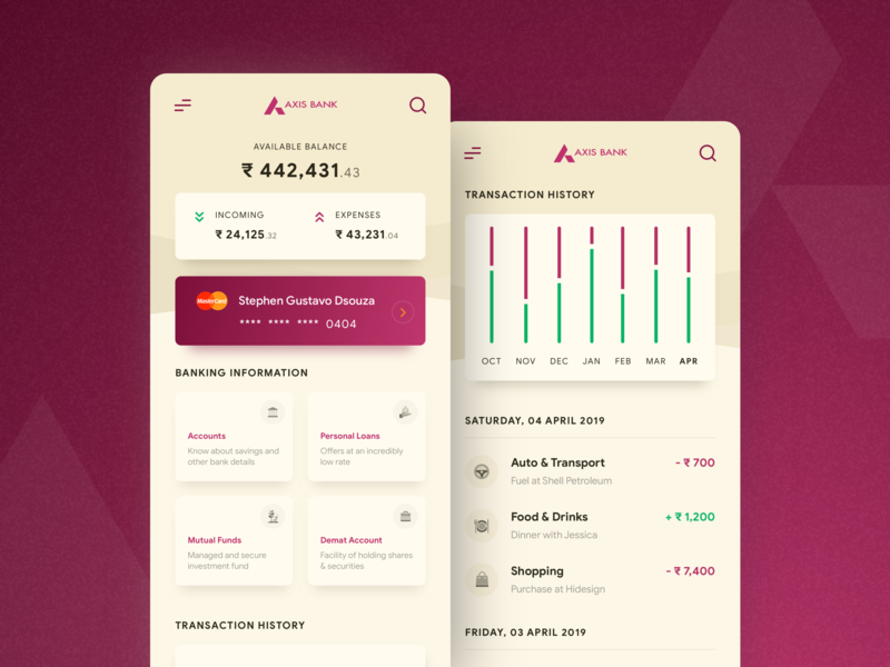 Axis Bank Application Concept By Stephen Gustavo D Souza On Dribbble