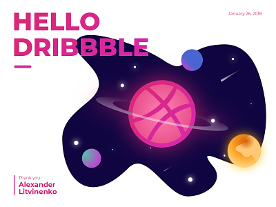 Hello Dribbble dribbble hello illustration invite pink space