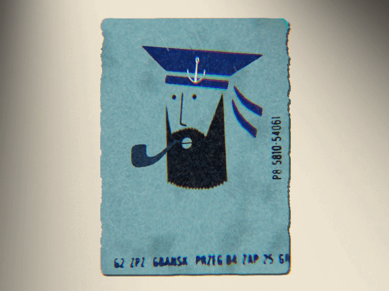 Pipe Puffing Sailor - Vintage Matchbook Label #1 2d animation after effects animated beard captain history illustration label label design matchbook matchbox motion design pipe poland sailor smoking vintage