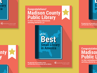 Best Small Library in America ad books congratulations illustrator library red white and blue vector