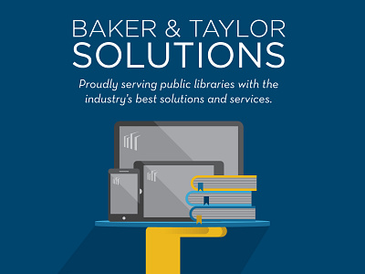 Serving Solutions ad blue books devices illustration library print vector yellow