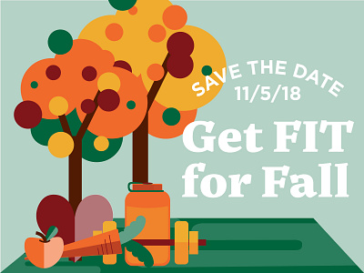 Employee Wellness Event fall fitness foliage fruit illustration art save the date vector vegetables weights