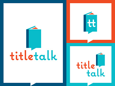 TitleTalk Logo blue books branding design ebooks graphic design library logo mark orange