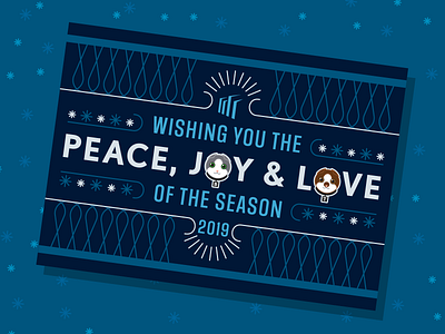 2019 Baker & Taylor Holiday Card blue cats holiday joy love pattern peace season snowflakes typography winter