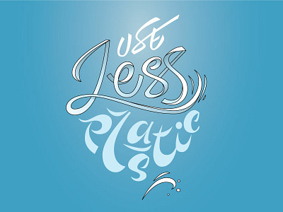 Use less plastic lettering design ecology graphic lettering ocean plastic pollution simplicity typography vector