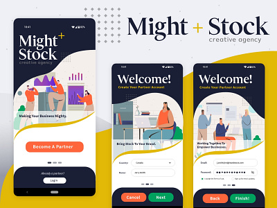 Might and Stock Corporate Partner Account adobe xd app branding design signup ui ux web
